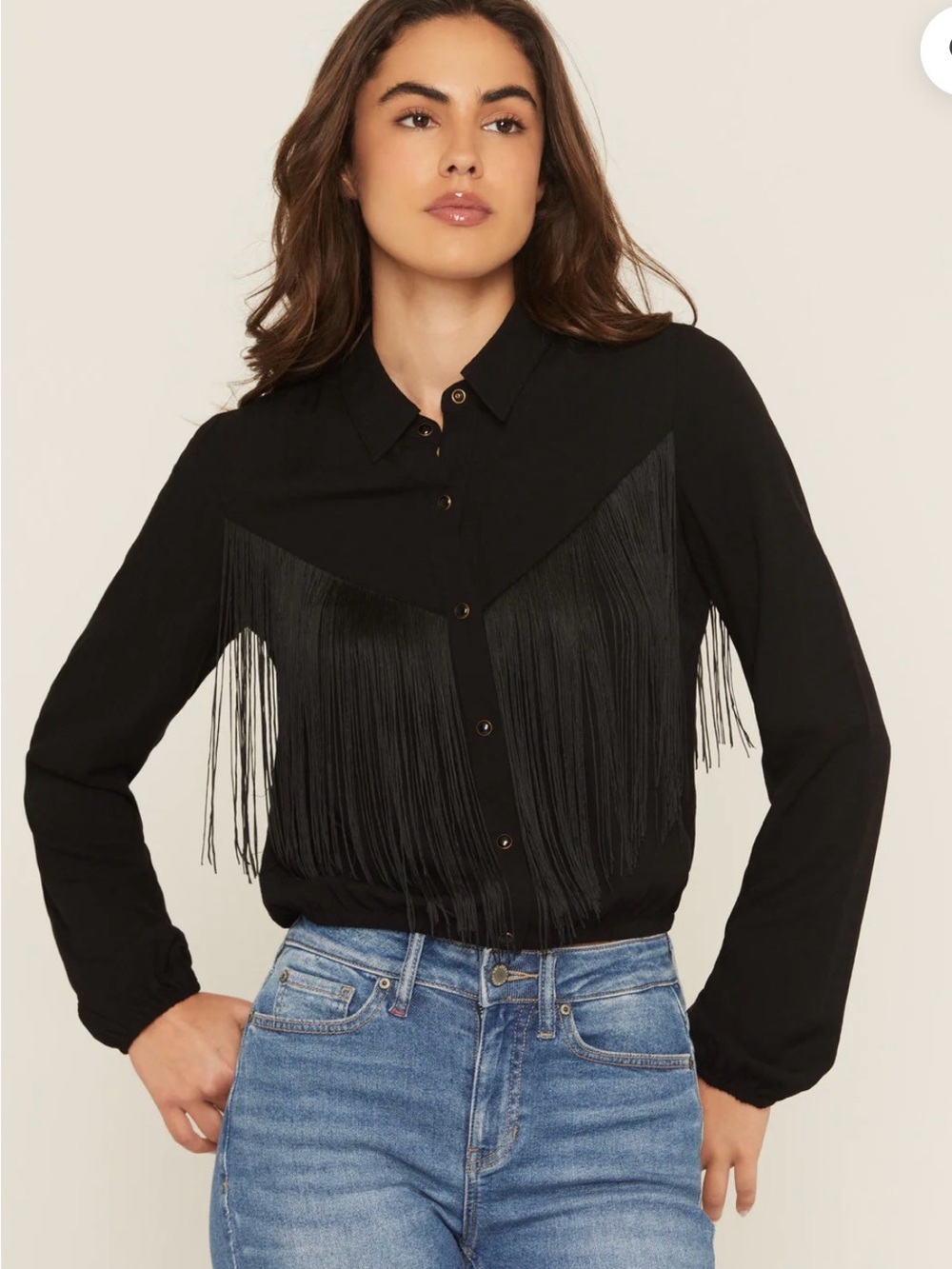 Idyllwind Black Button-Up Fringe Blouse